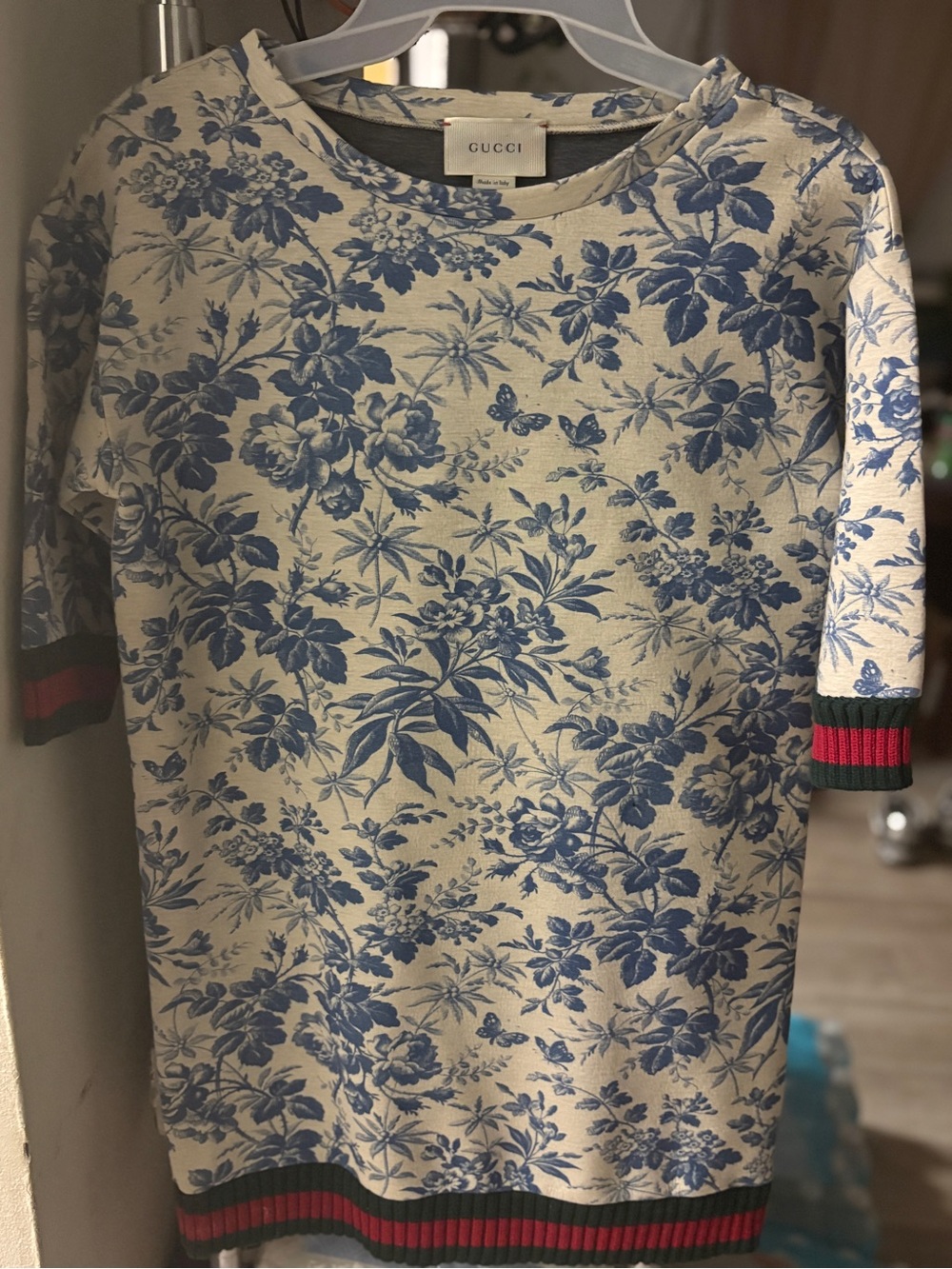 Gucci Cream and Blue Floral Crew Neck Sweater